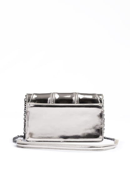 Ferrari Metal Silver GT patent leather bag with chain