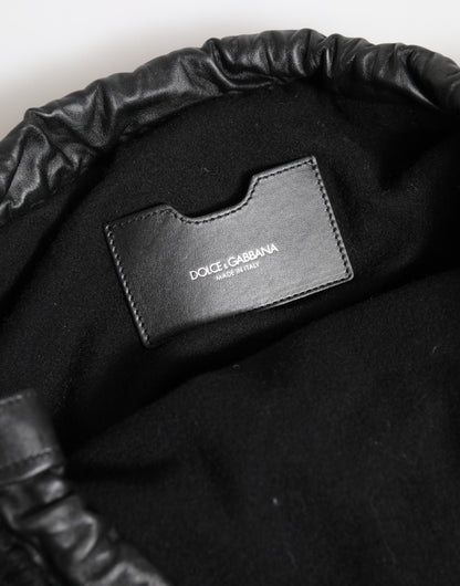 حقيبة كتف نسائية من دولتشي آند غابانا مصنوعة من الجلد الأسود المحبوك من الكشمير