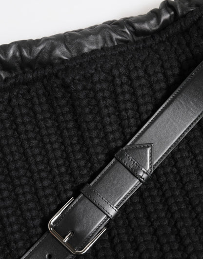 حقيبة كتف نسائية من دولتشي آند غابانا مصنوعة من الجلد الأسود المحبوك من الكشمير