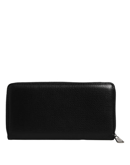 Dolce & Gabbana Black Calfskin Leather Logo Zip Around Continental Wallet