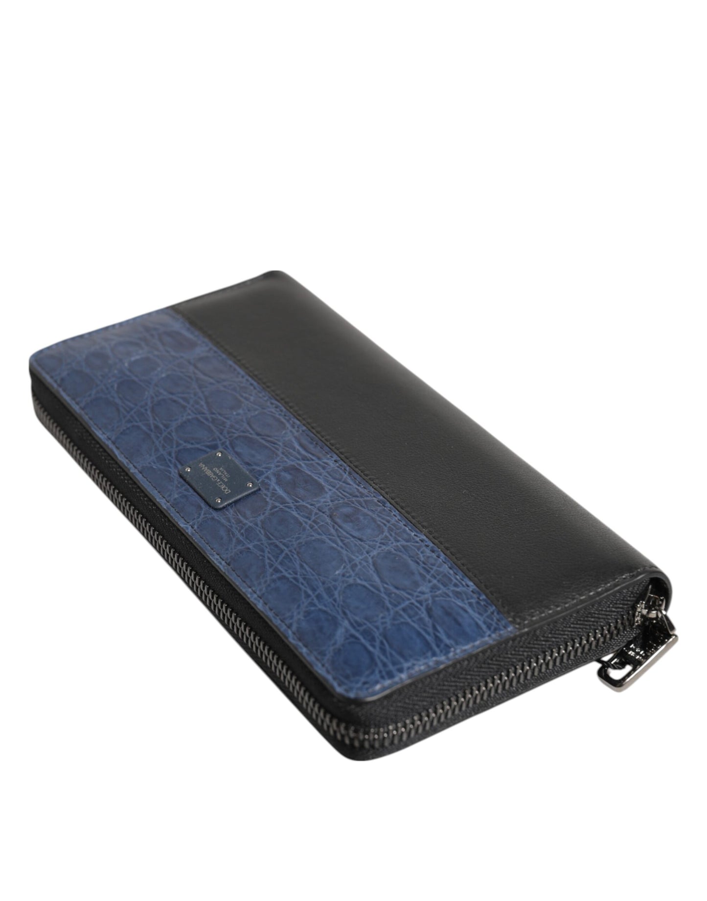 Dolce & Gabbana Black Blue Exotic Leather Men Continental Clutch Wallet