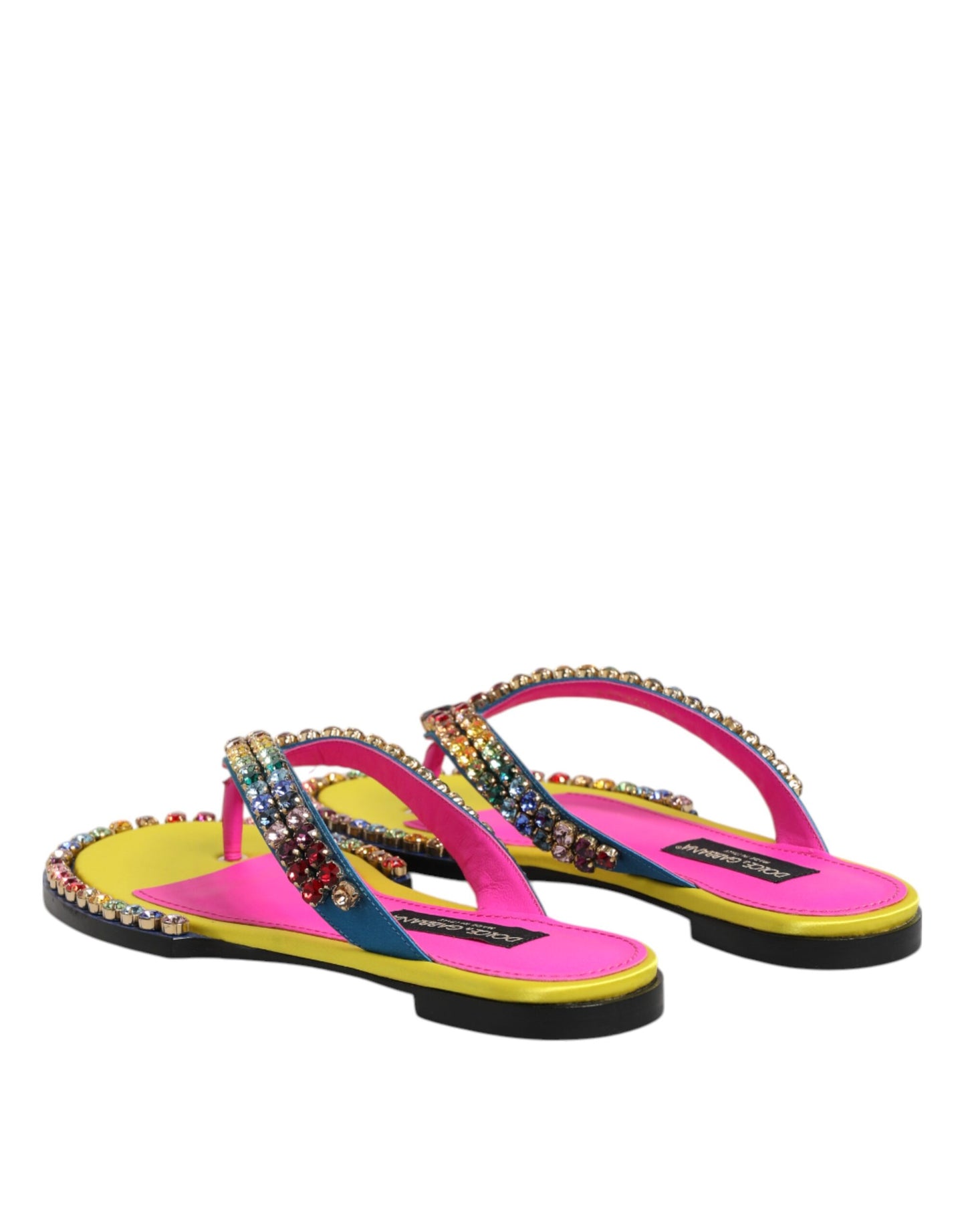 Dolce & Gabbana Multicolor Rhinestone Flip Flop Flat Sandals Shoes