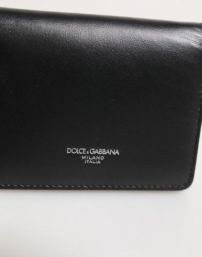Dolce & Gabbana Black Leather DG Logo Bifold Card Holder Men Borse Wallet