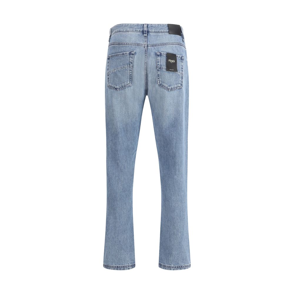 Fendi Blue Cotton Straight-Leg Jeans