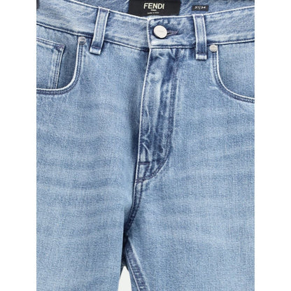 Fendi Blue Cotton Straight-Leg Jeans