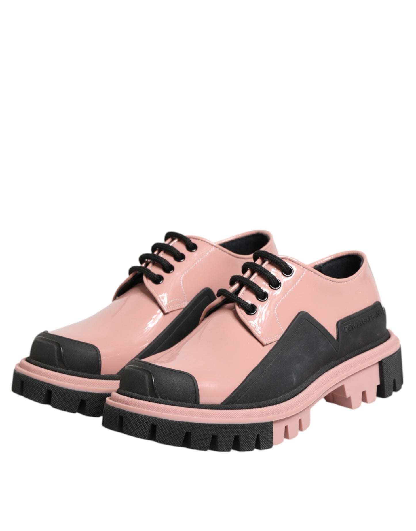 Dolce & Gabbana Light Powder Pink Black Leather Lace-Up Shoes
