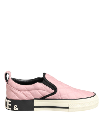 Dolce & Gabbana Pink Quilted Nylon Slip-On Sneaker Shoes