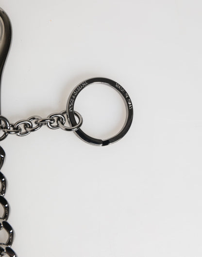 Dolce & Gabbana Black Red Military Leather Patch DG Logo Keychain Keyring