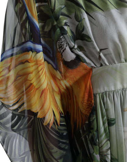 فستان ماكسي حريري متعدد الألوان بطبعة غابة من دولتشي آند غابانا للنساء