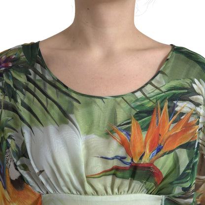 فستان ماكسي حريري متعدد الألوان بطبعة غابة من دولتشي آند غابانا للنساء