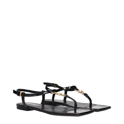 Versace Black Leather Flip-Flop Sandals