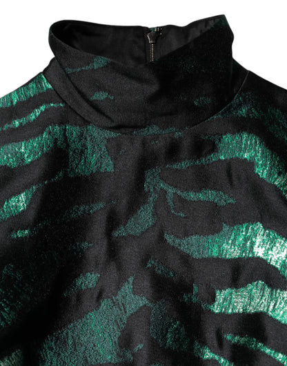 فستان دولتشي آند غابانا طويل قصير من الجاكار المعدني باللون الأسود والأخضر