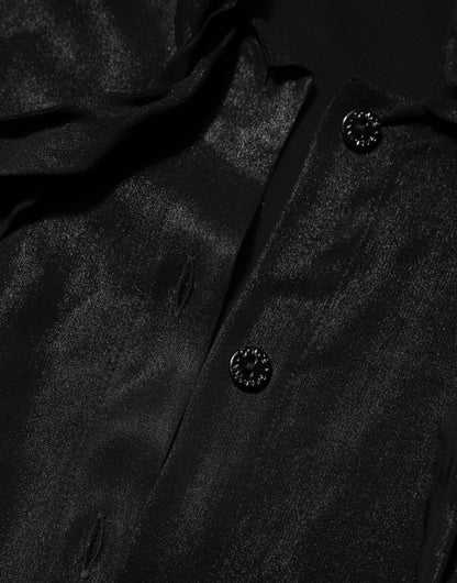 بلوزة دولتشي آند غابانا سوداء من الفيسكوز بأكمام طويلة ورقبة مربوطة