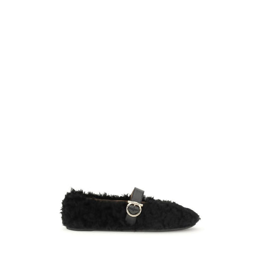Ferragamo Black Fur Ballet Flats