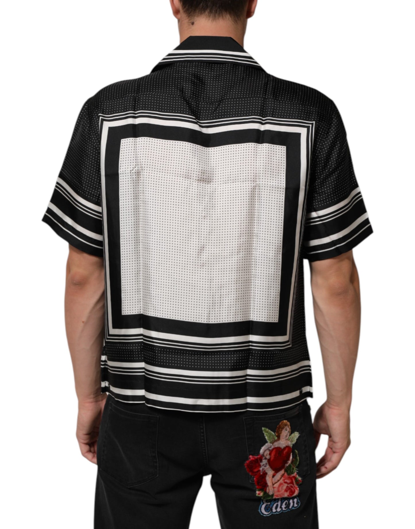 Dolce & Gabbana Black White StripeDot Print Casual Polo Shirt
