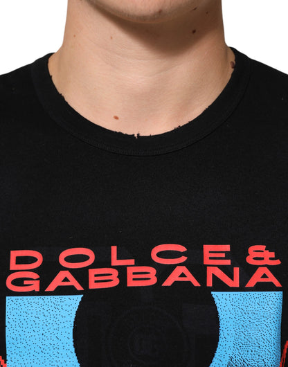 Dolce & Gabbana Black Musical Print Cotton Crew Neck T-shirt