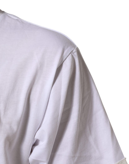 تي شيرت دولتشي آند غابانا أبيض بطبعة جرافيكية من القطن برقبة دائرية