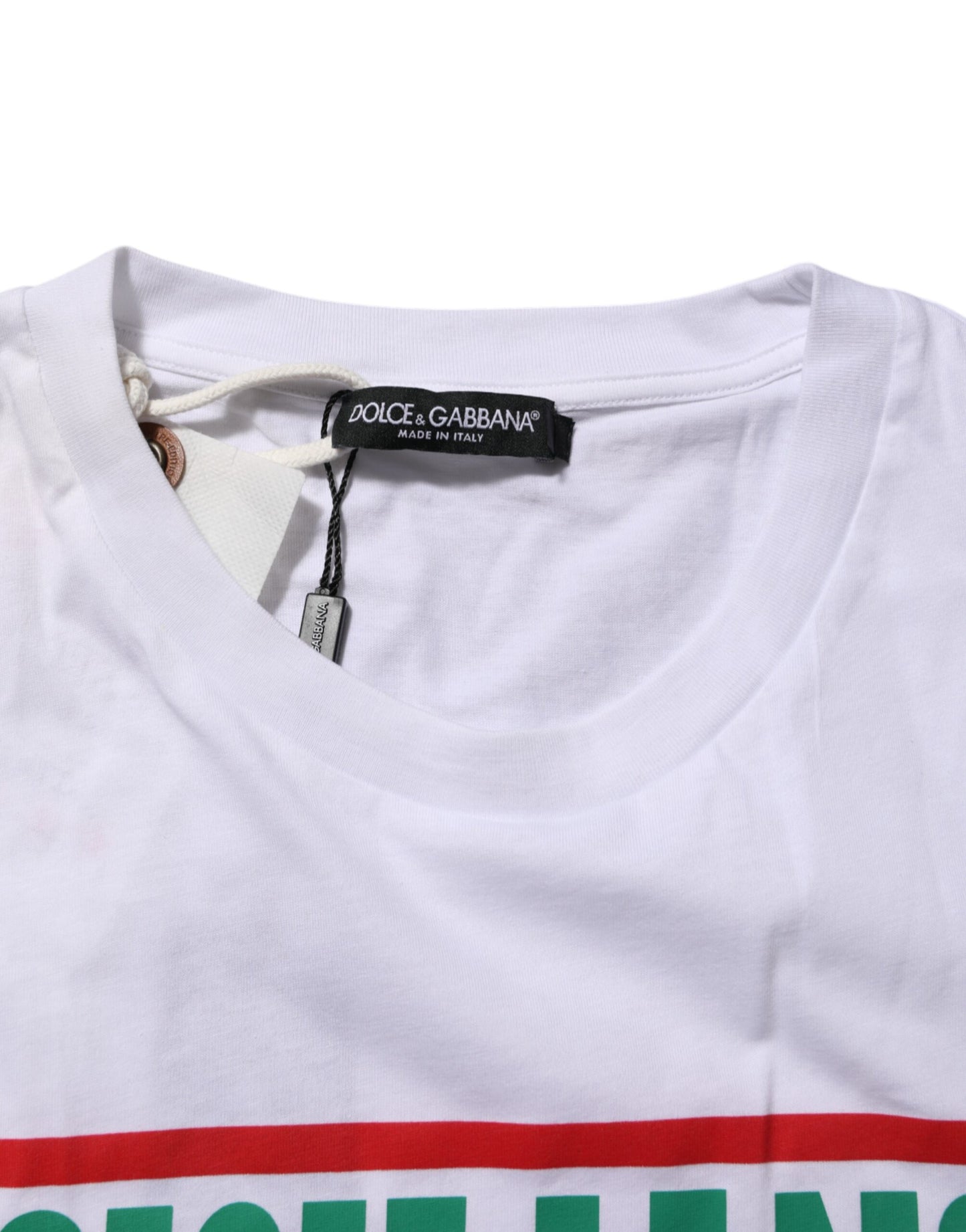 Dolce & Gabbana White Graphic Print Cotton Crew Neck T-shirt