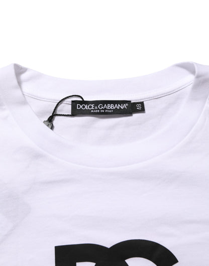 Dolce & Gabbana White Logo Print Cotton Crew Neck Men T-shirt