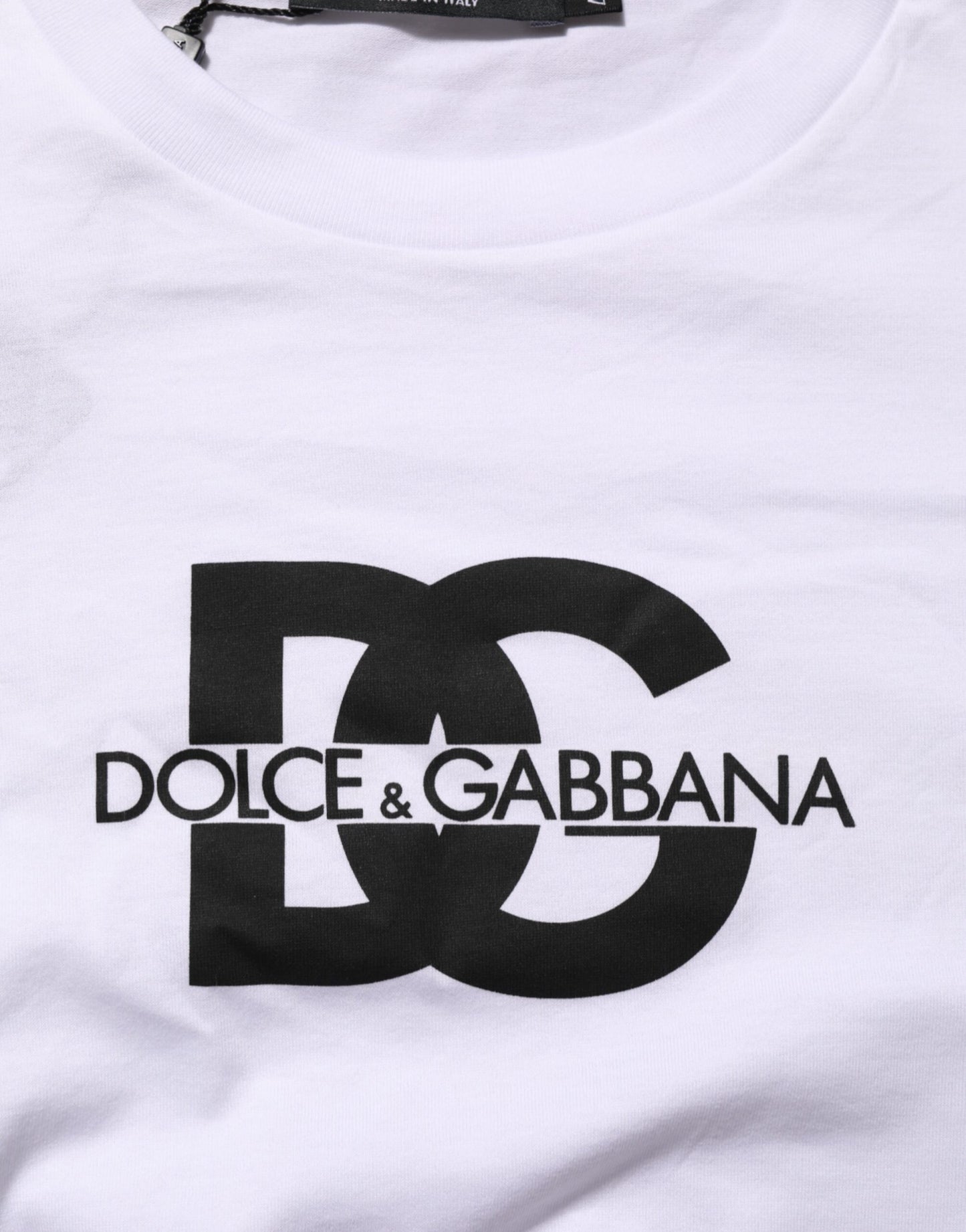 Dolce & Gabbana White Logo Print Cotton Crew Neck Men T-shirt
