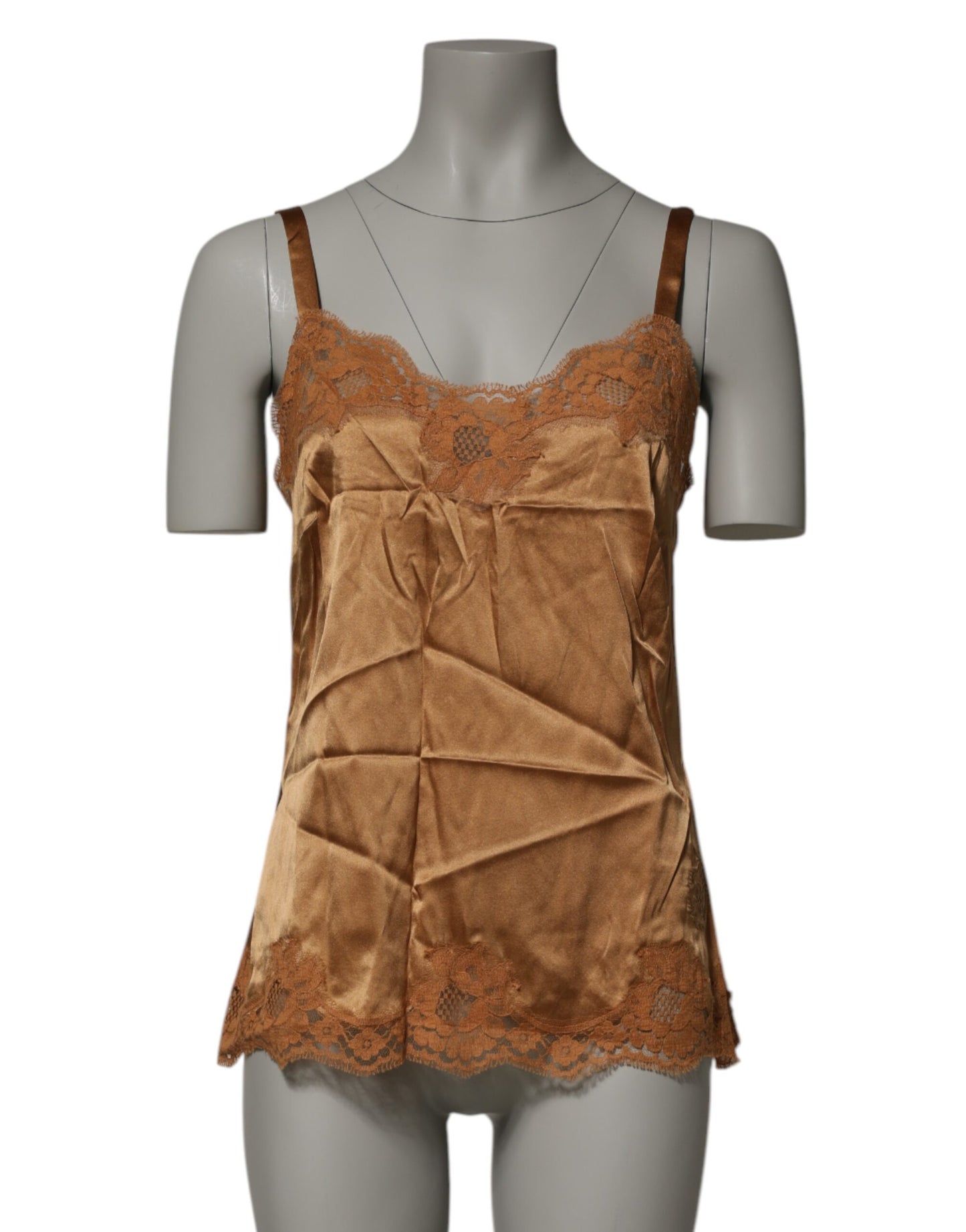 Dolce & Gabbana Brown Floral Lace Tank Lingerie Sleepwear Underwear