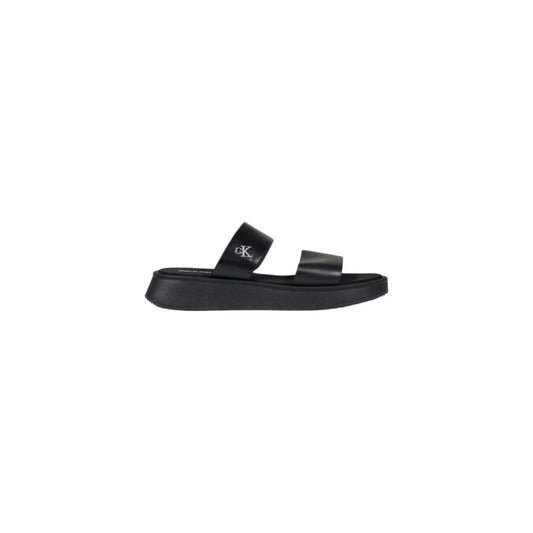 Calvin Klein Jeans Black Leather Flat Sandals