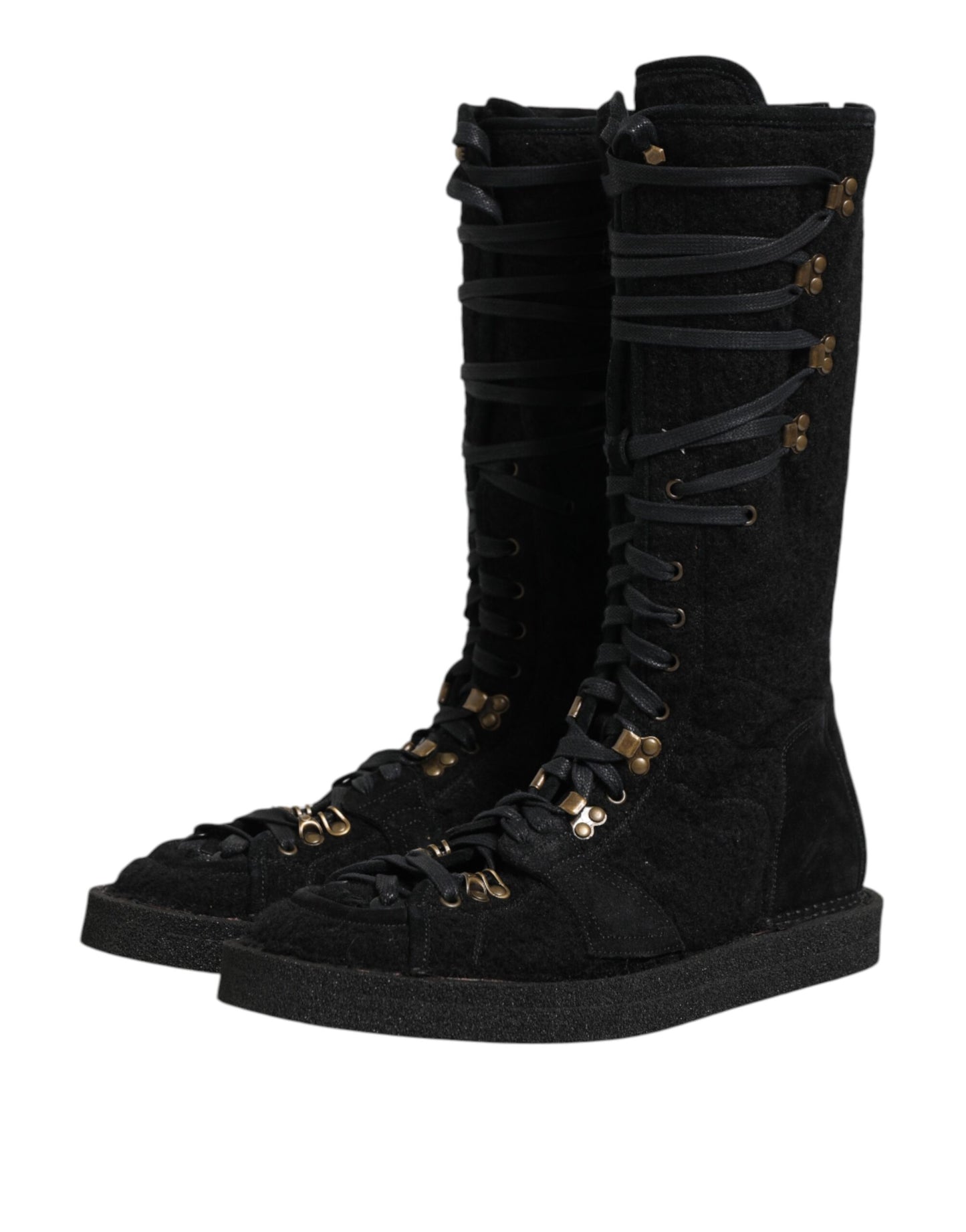 Dolce & Gabbana Black Alpaca Wool Suede Mid Calf Boots Shoes