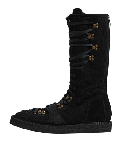 Dolce & Gabbana Black Alpaca Wool Suede Mid Calf Boots Shoes