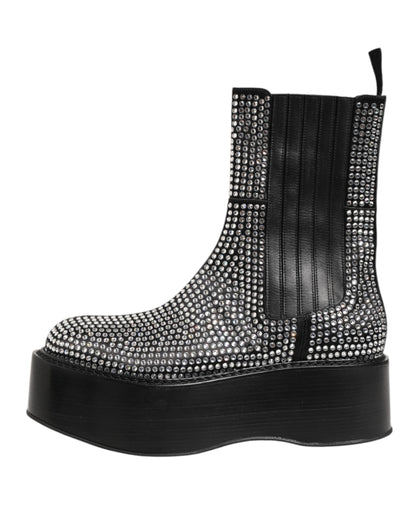 Dolce & Gabbana Black Crystal Strass Mid Calf Short Boots  Shoes