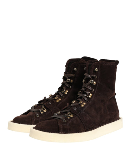 Dolce & Gabbana Brown Suede Lace Up Ankle Short Boots Shoes