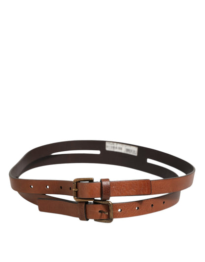 Dolce & Gabbana Brown Double Strap Leather Gold Buckle Belt