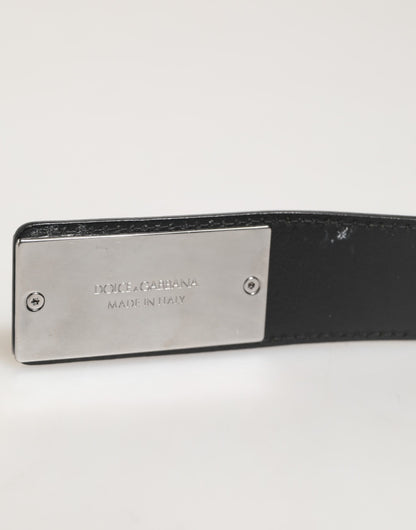 Dolce & Gabbana Black Leather Classic Metal Logo Buckle Belt