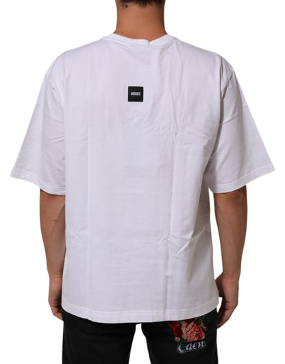Dolce & Gabbana White Cotton Logo Print Crew Neck T-shirt