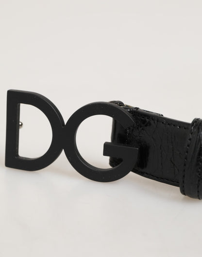 Dolce & Gabbana Black Exotic Leather Metal Logo Buckle Belt