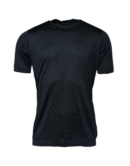 تيشيرت رجالي من دولتشي آند غابانا، أزرق، حرير، بياقة دائرية، وأكمام قصيرة