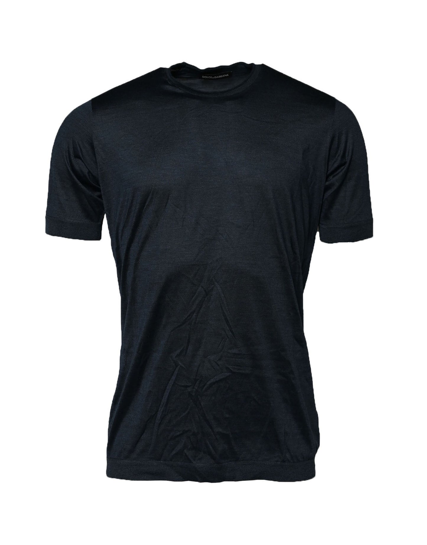 تيشيرت رجالي من دولتشي آند غابانا، أزرق، حرير، بياقة دائرية، وأكمام قصيرة
