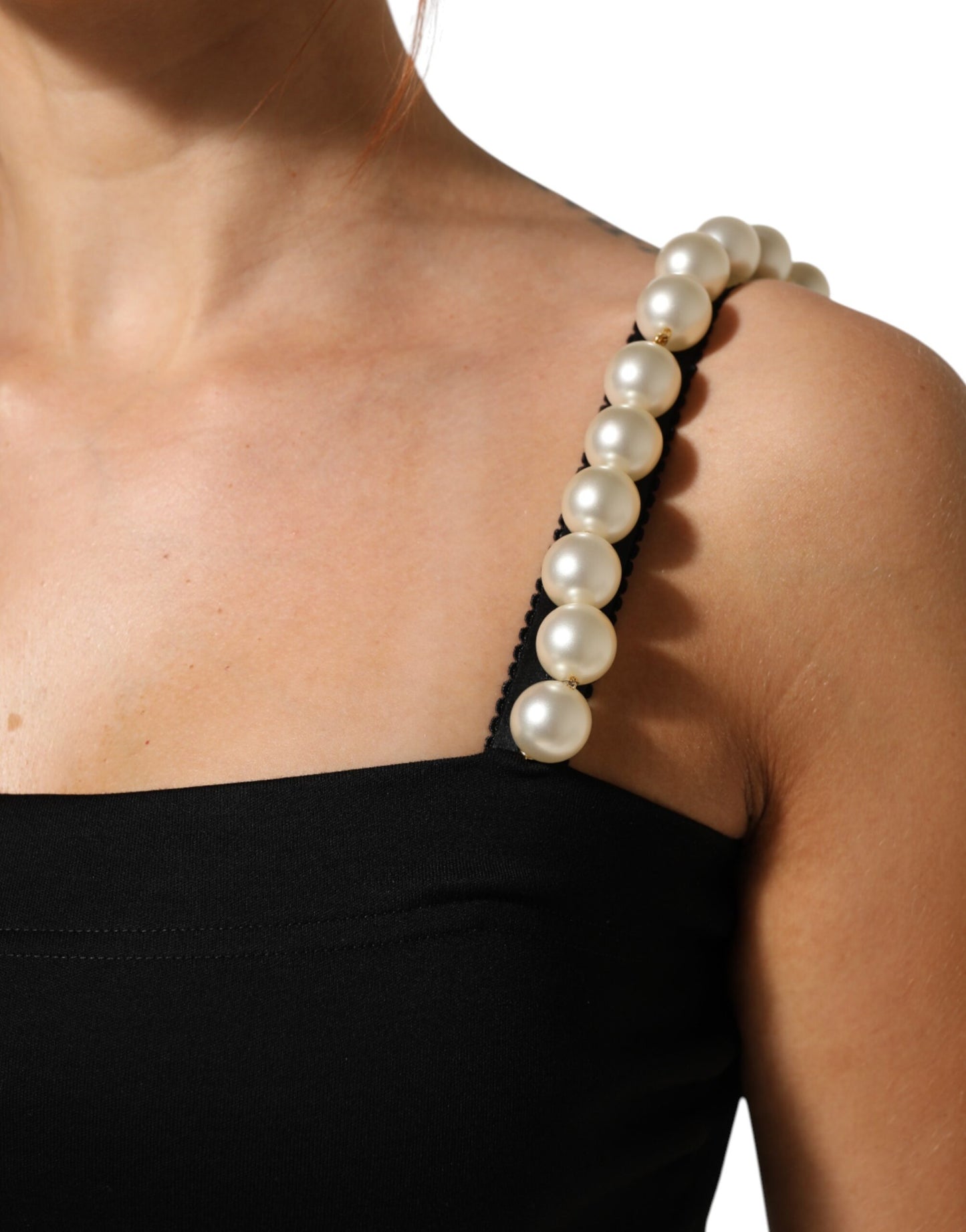 Dolce & Gabbana Black Faux Pearl Cotton Sheath Mini Dress