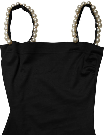 Dolce & Gabbana Black Faux Pearl Cotton Sheath Mini Dress