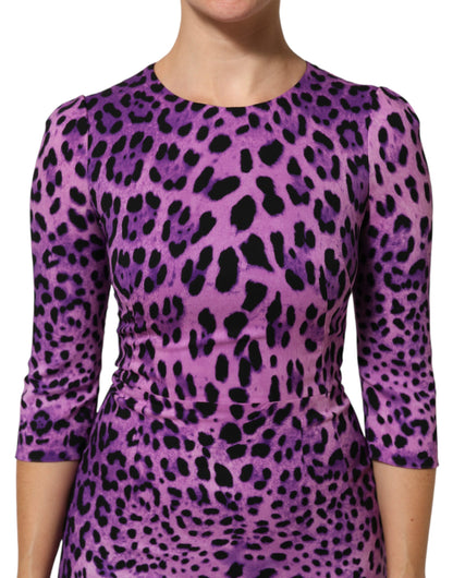 Dolce & Gabbana Violet Leopard Sheath Bodycon Mini Dress