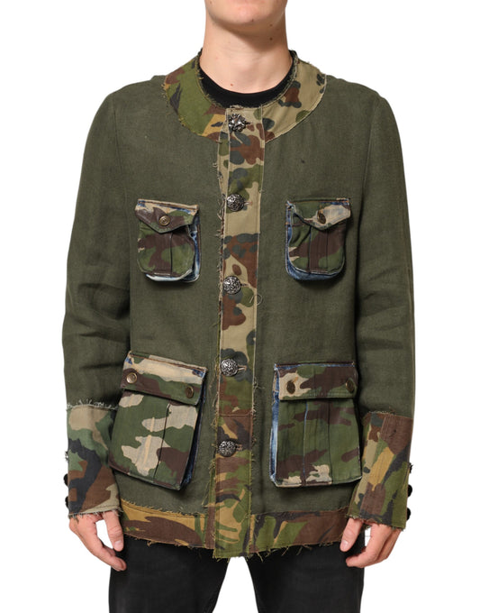 Dolce & Gabbana Brown Camouflage Linen Button Down Jacket