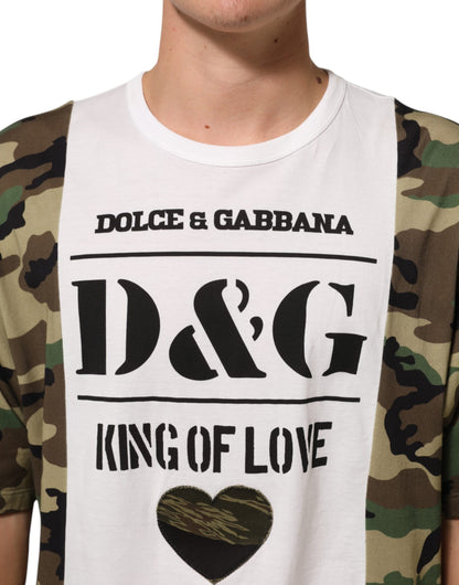 Dolce & Gabbana White Logo Camouflage Crew Neck Men T-shirt