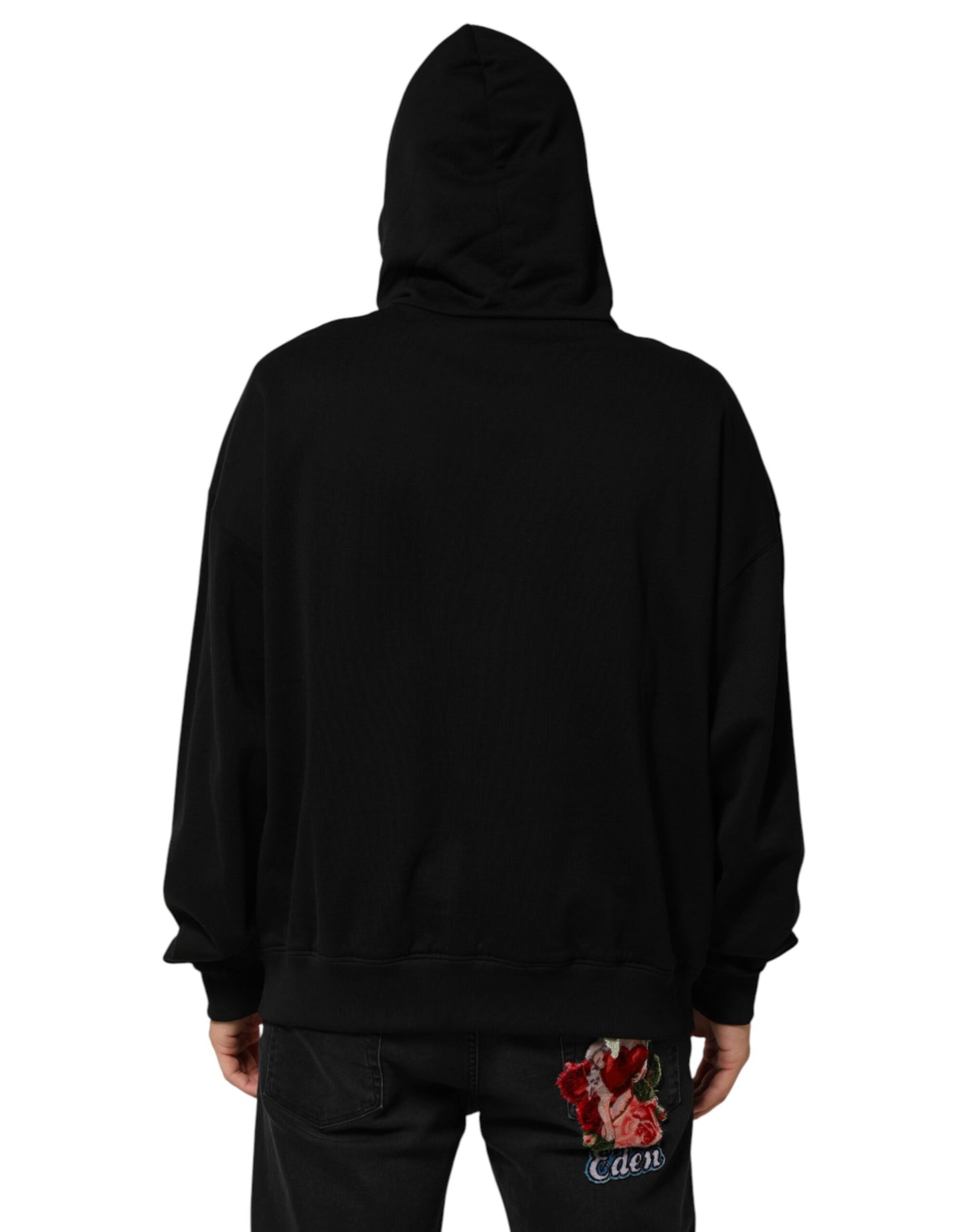 Dolce & Gabbana Black Printed Hooded Men Sweatshirt Sweater
