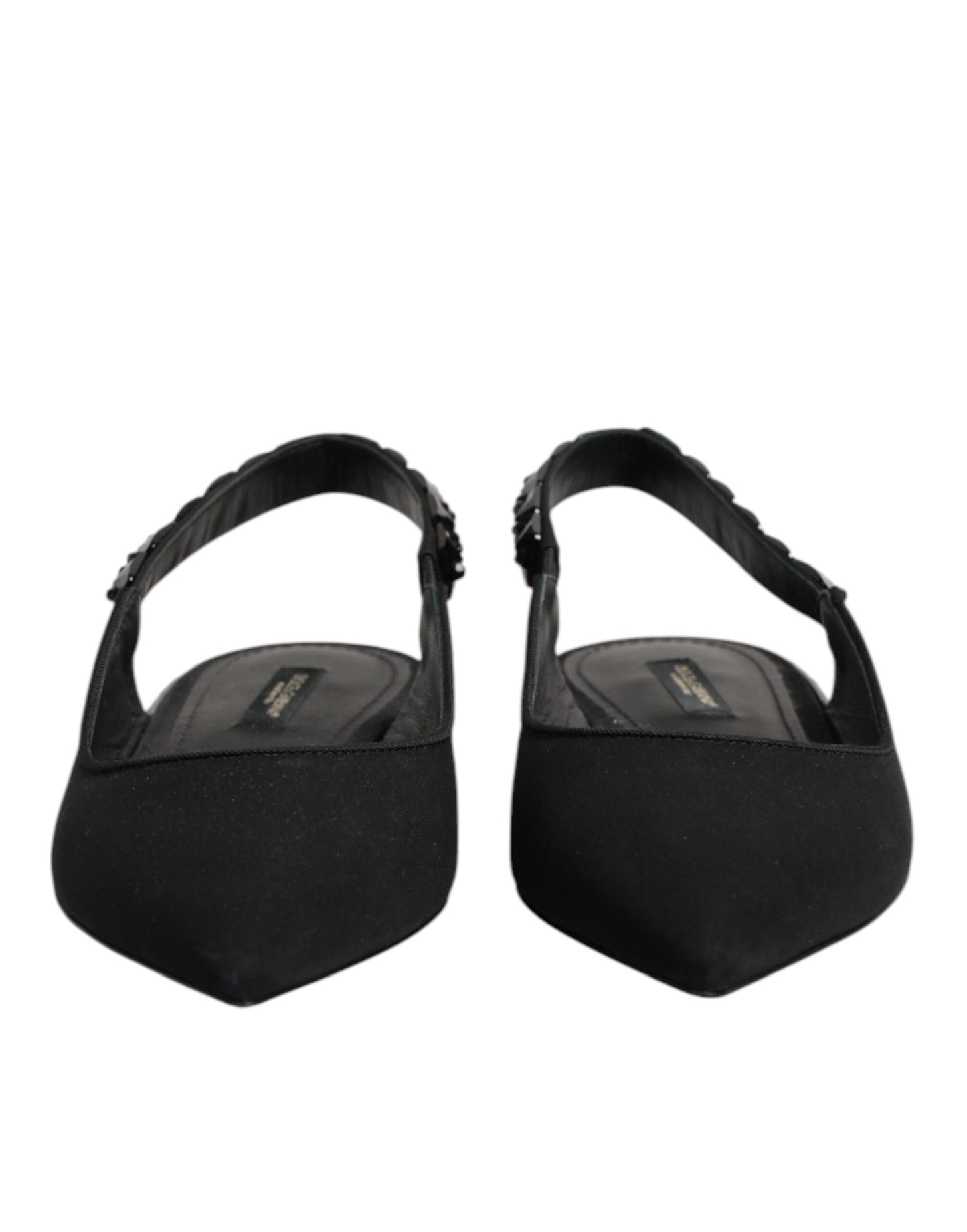 Dolce & Gabbana Black Crystal Charmeuse Slingback Shoes