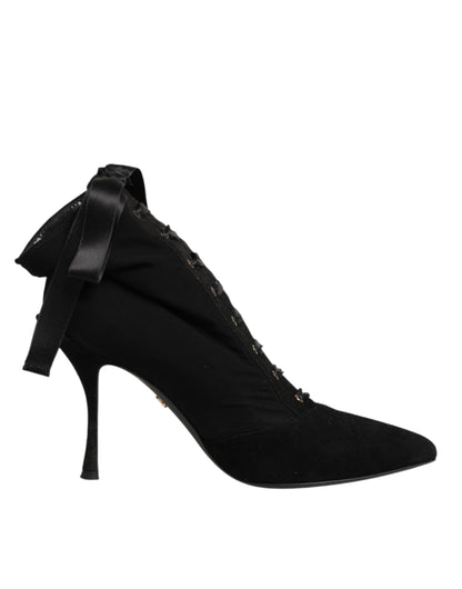 Dolce & Gabbana Black Stiletto Heels Lace Up Boots Shoes