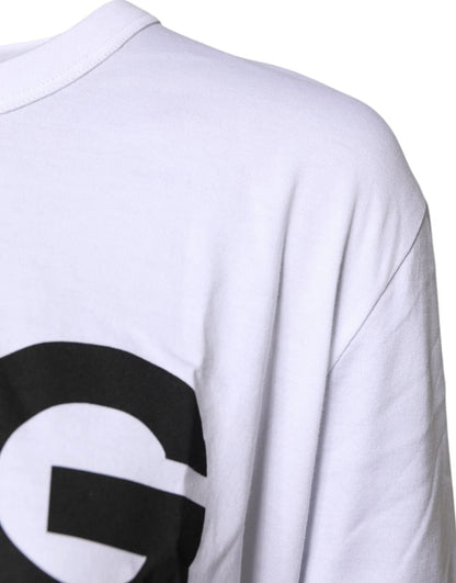 تي شيرت دولتشي آند غابانا أبيض بطبعة جرافيكية من القطن برقبة دائرية