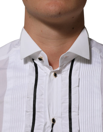 Dolce & Gabbana White Cotton Collared Long Sleeve GOLD Dress  Shirt