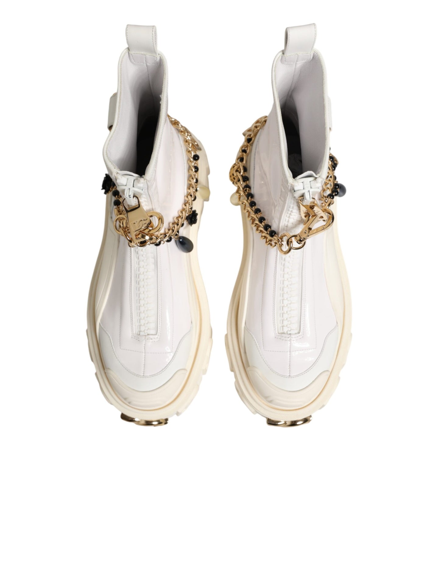 Dolce & Gabbana White Leather Rubber Logo Ankle Boots Shoes