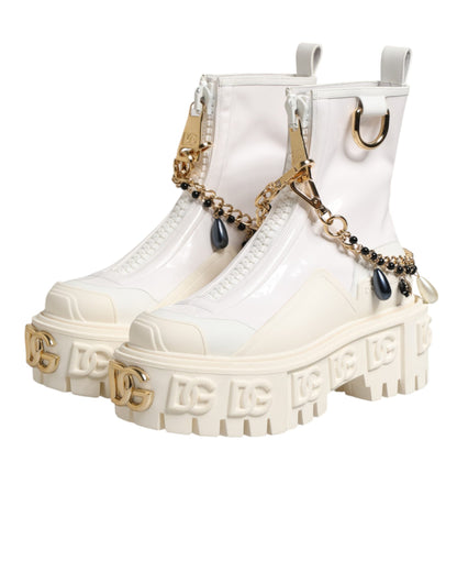 Dolce & Gabbana White Leather Rubber Logo Ankle Boots Shoes