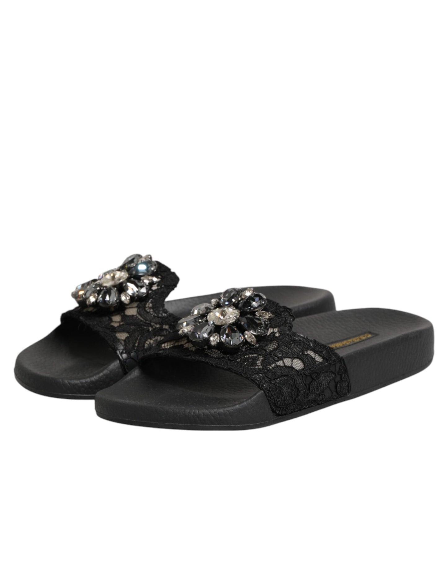Dolce & Gabbana Black Devotion Matelassé Leather Slides Shoes