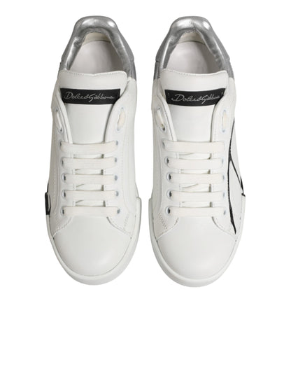 Dolce & Gabbana White Gray Low Top Leather Sneaker Shoes